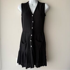 NICOLE MILLER Black Vintage Dress Knit Button Front Pleated Hem Petite Academia